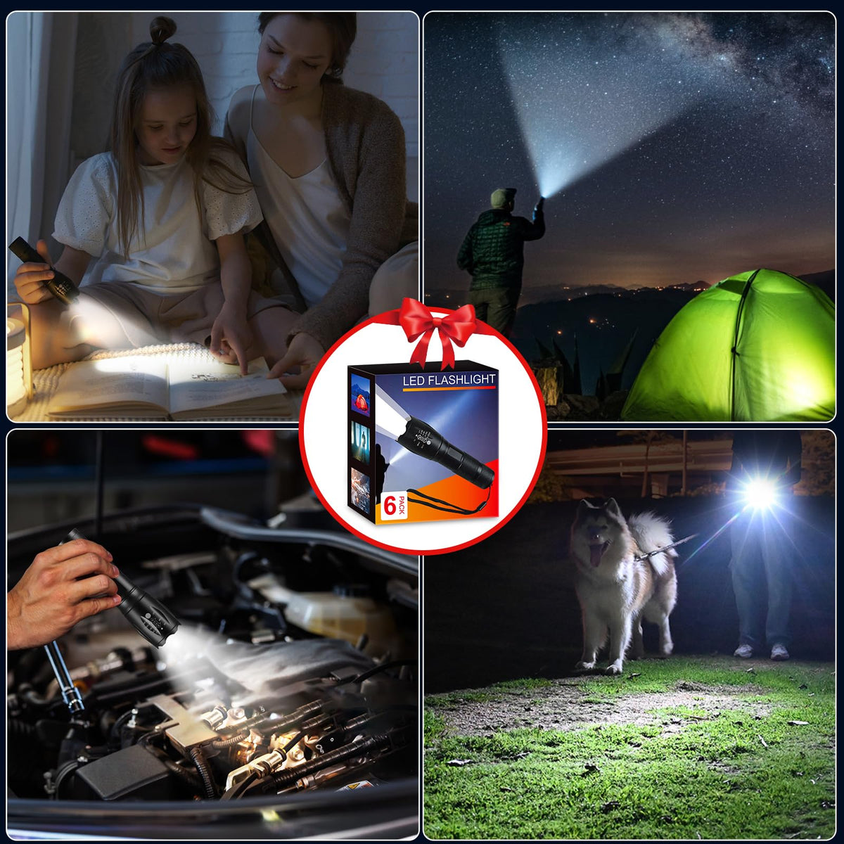 Staaricc LED flashlight packaging includes 12 units and accessories.