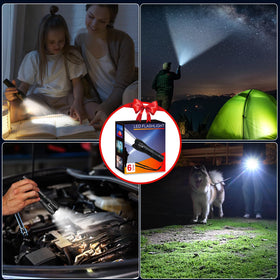 Staaricc LED flashlight packaging includes 12 units and accessories.