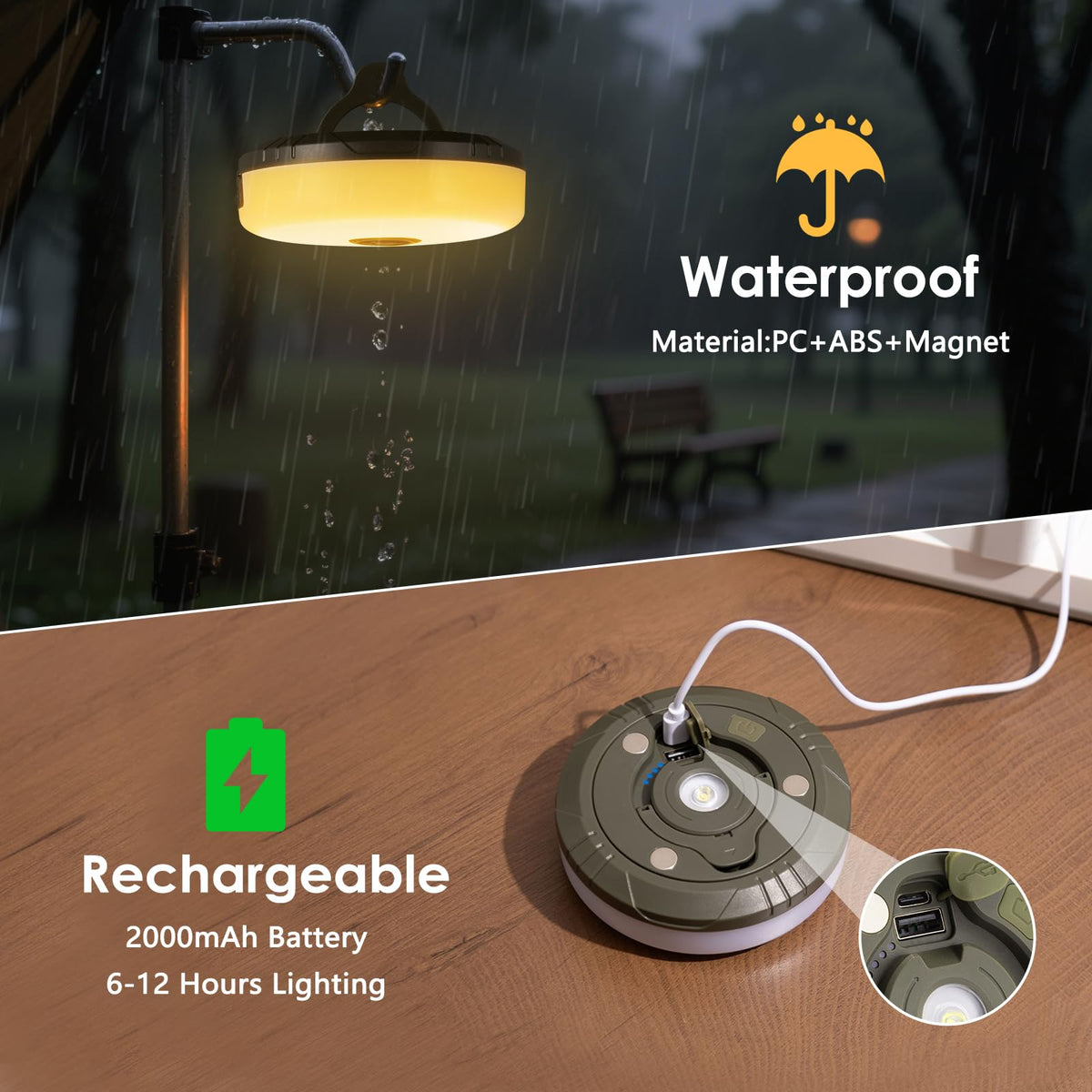 Staaricc rechargeable camp lamp highlighting long-lasting power for outdoor use