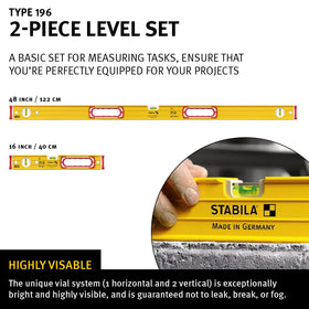 Stabila 37816 16-inch level in yellow box beam for quick, accurate checks.