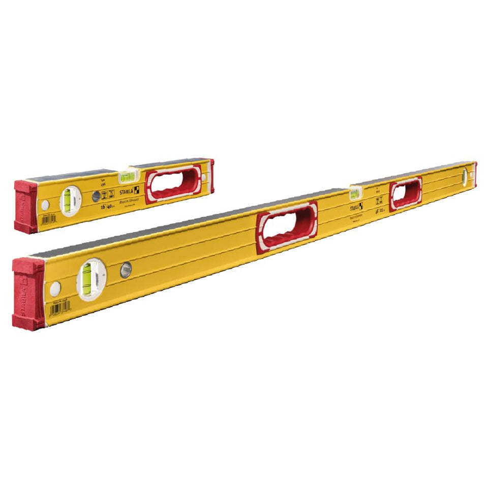 Stabila 37816 48-inch level with yellow box beam for precise framing and leveling.
