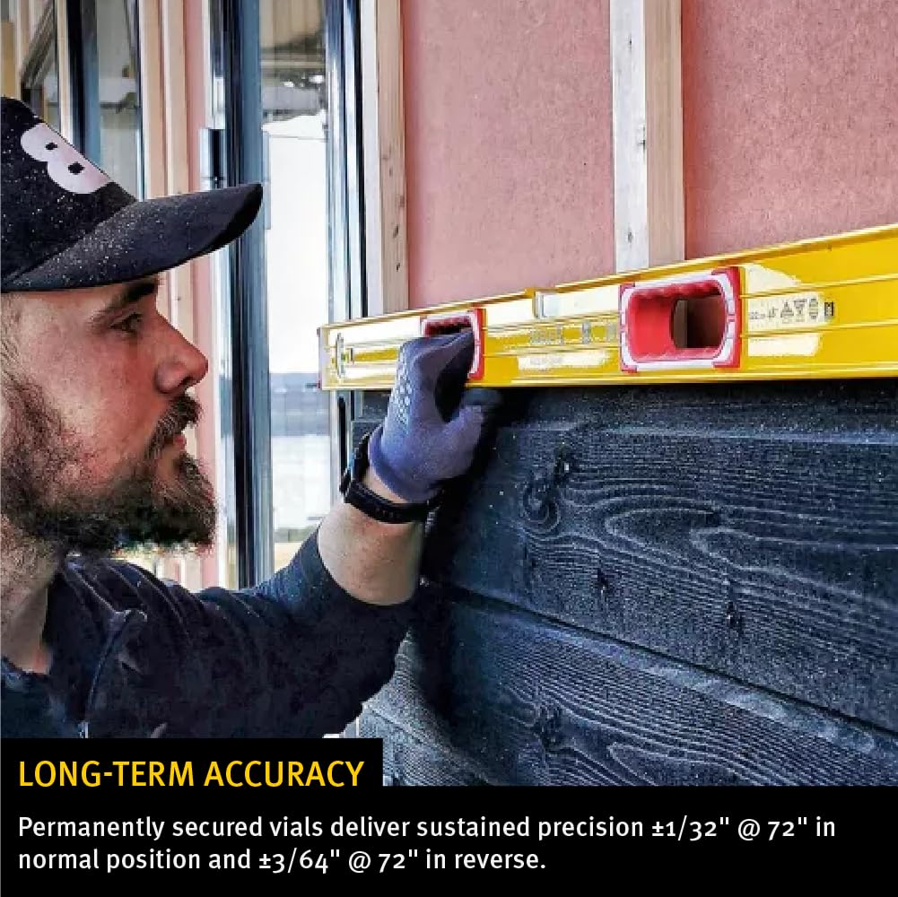Stabila 37816 ergonomic hand grips improve handling during setup.