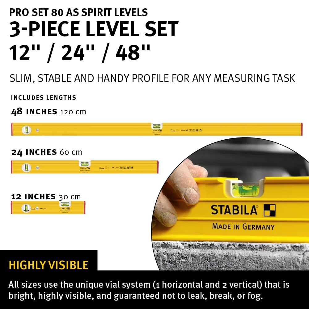 Stabila Pro Set 80 AS 24-inch level for precise framing and plumb checks.