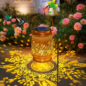 Stadeco solar lantern with hummingbird design adds charming illumination for evenings.