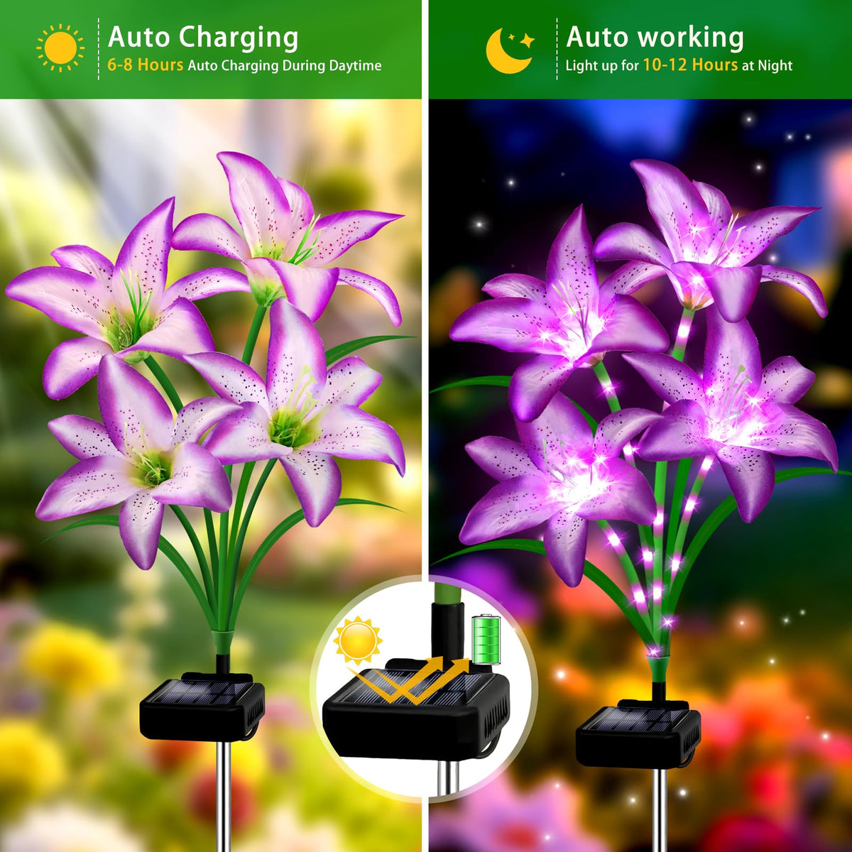 Stadeco garden decor lilies illuminate paths and patios.