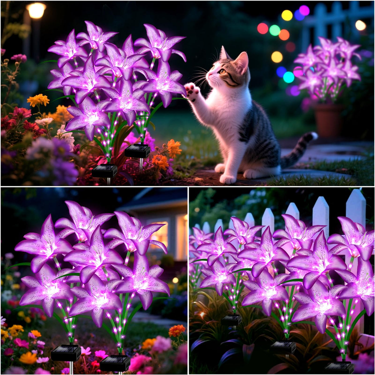 Stadeco purple lily decor enhances yard and driveway ambiance.