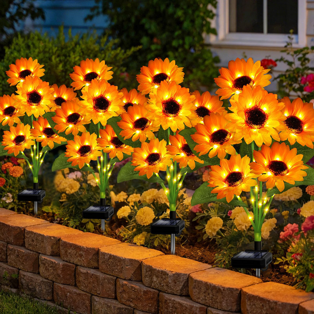 Stadeco solar sunflowers lights outdoors—lively bloom display for garden illumination.