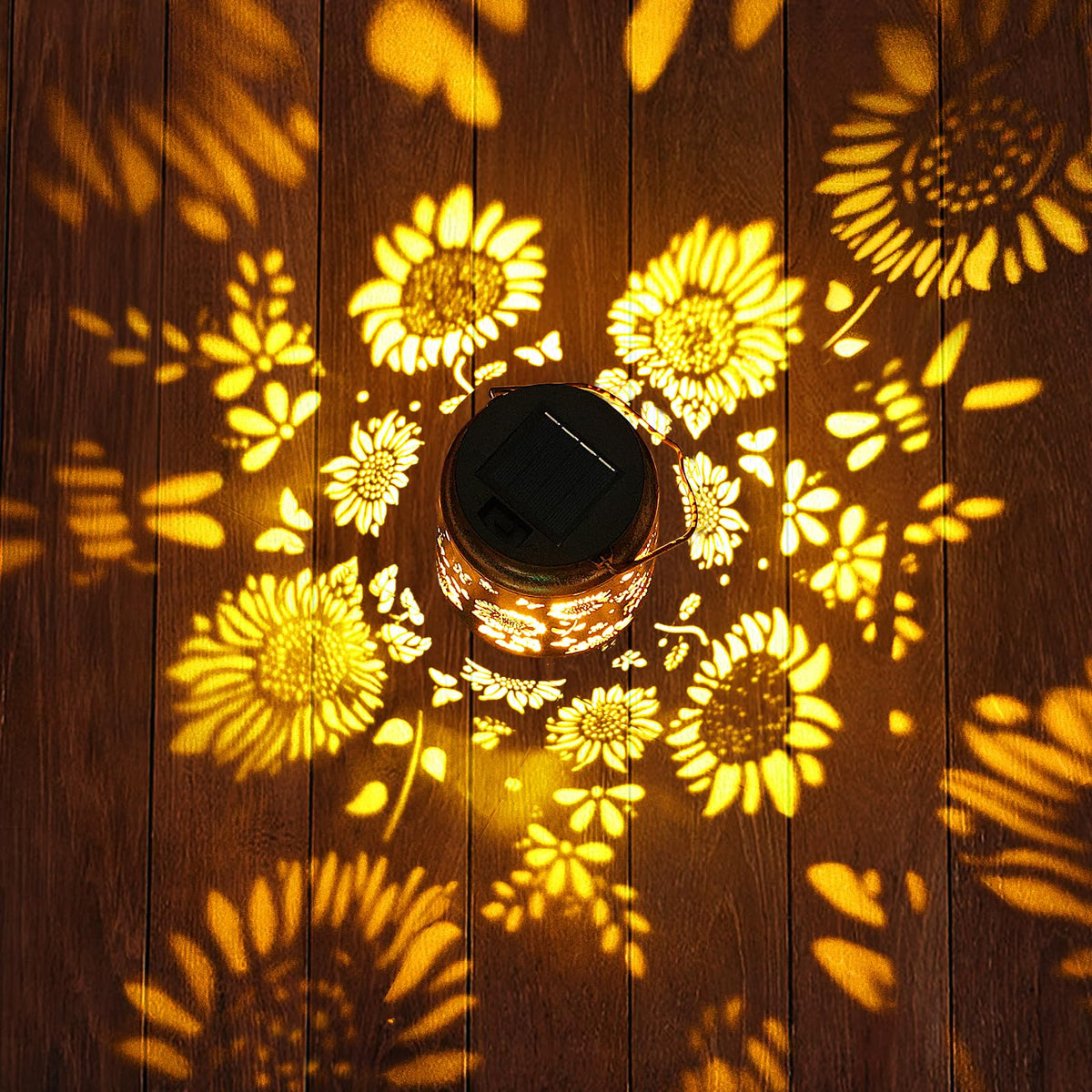 Stadeco Sunflower lantern on shepherd hook brightens walkways and borders.