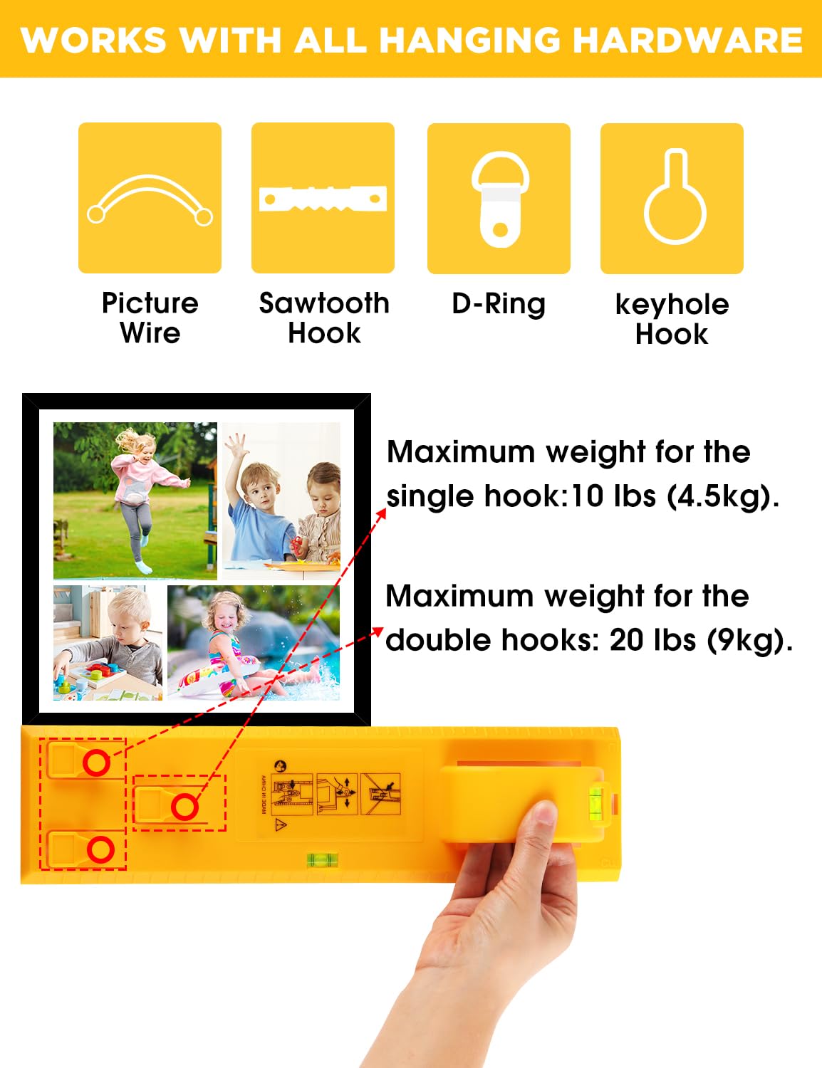 Stalishare hook system supports 10–20 lbs for decor and frames.