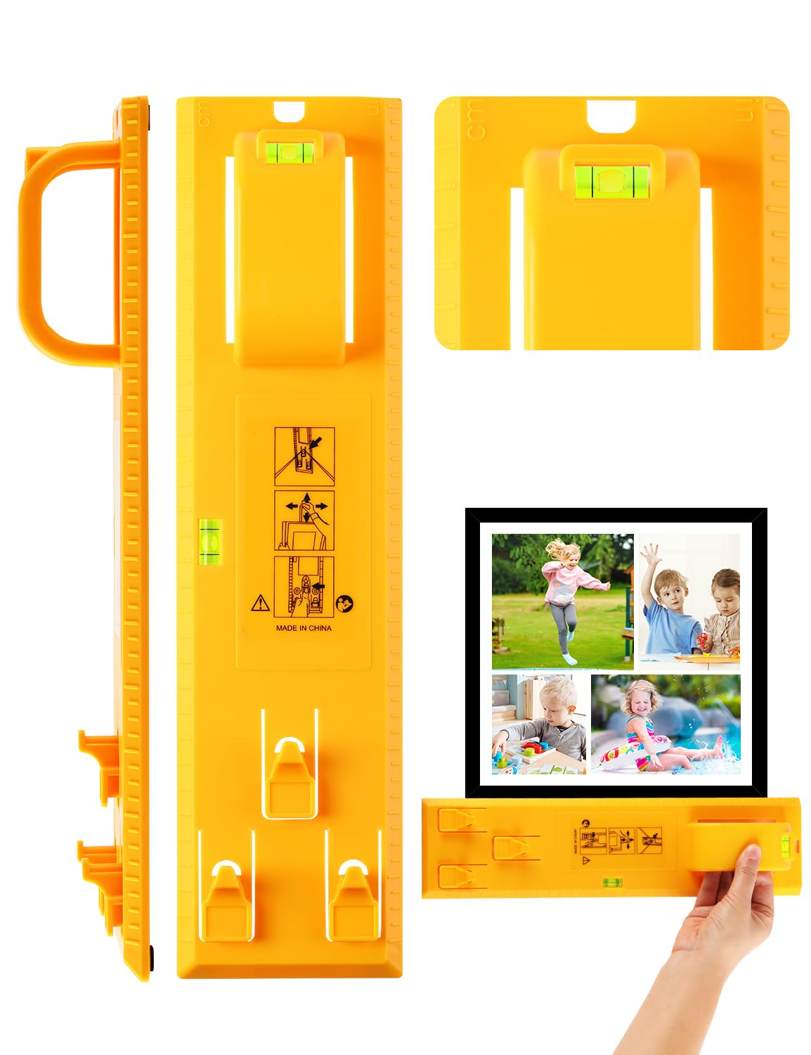 Stalishare Instaframe hanging tool with level for quick, precise frame placement.