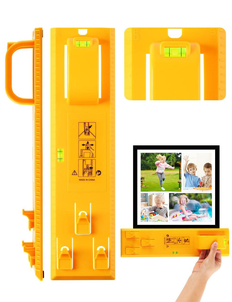 Stalishare Instaframe hanging tool with level for quick, precise frame placement.