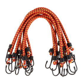 Stalwart 18-inch bungee cords with vinyl hooks securing a load in motion.