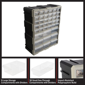 Stalwart organizer drawer open shows large and small bins for versatile storage.