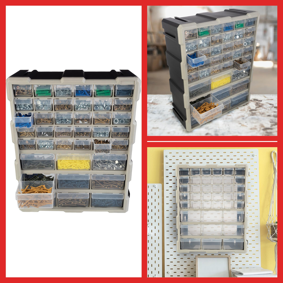 Stalwart small drawers provide clear visibility for tiny parts and beads.