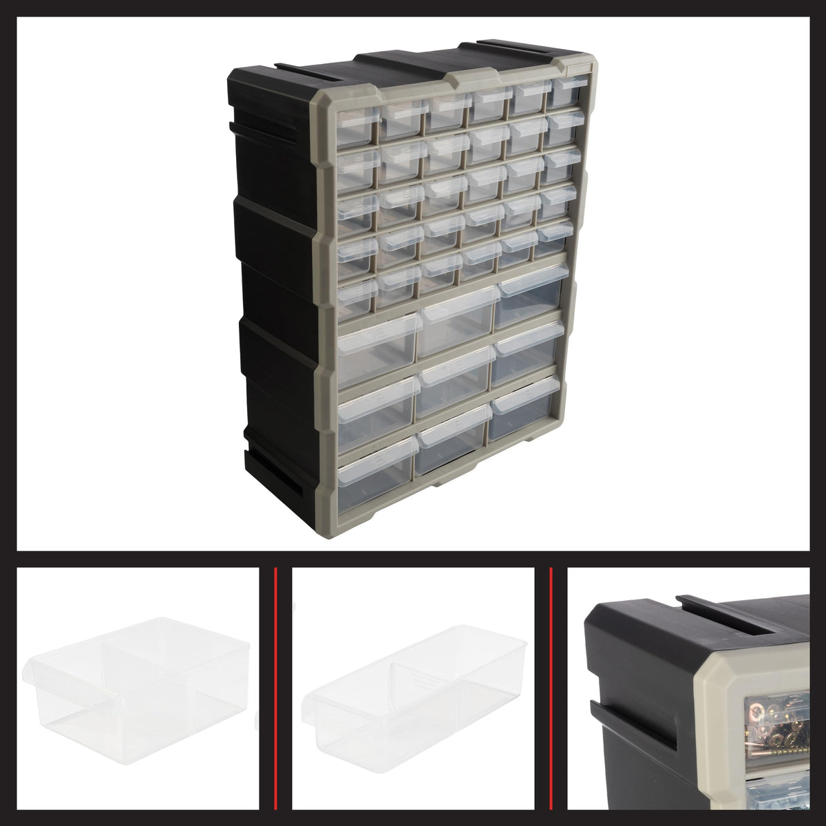 Stalwart wall-mount configuration keeps supplies within reach in workshop.