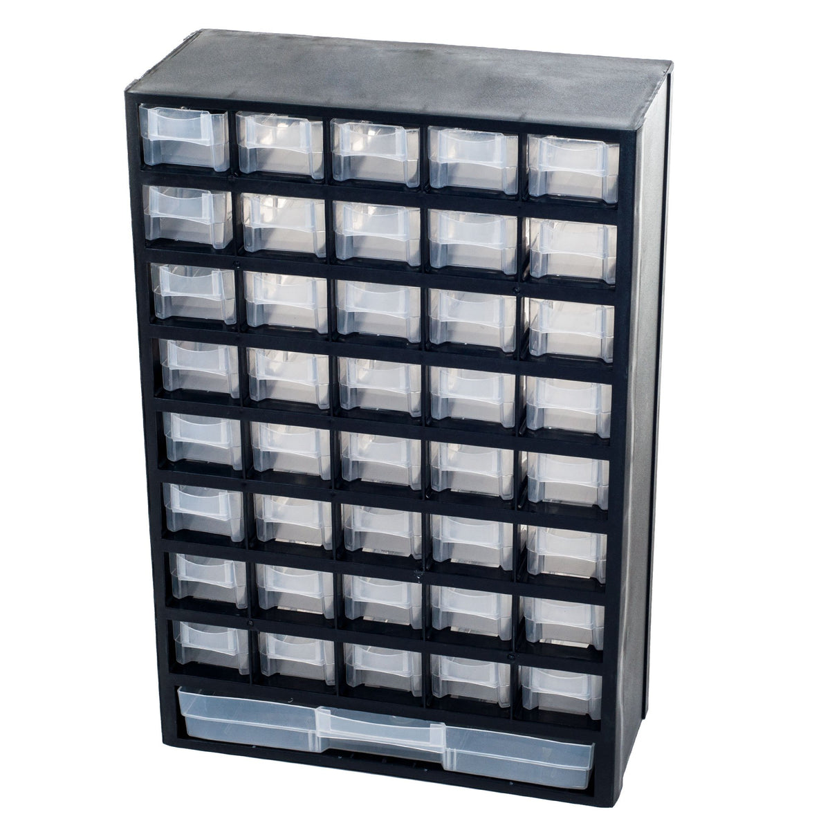 Stalwart 41-drawer storage organizer front view with clear bins for quick access.
