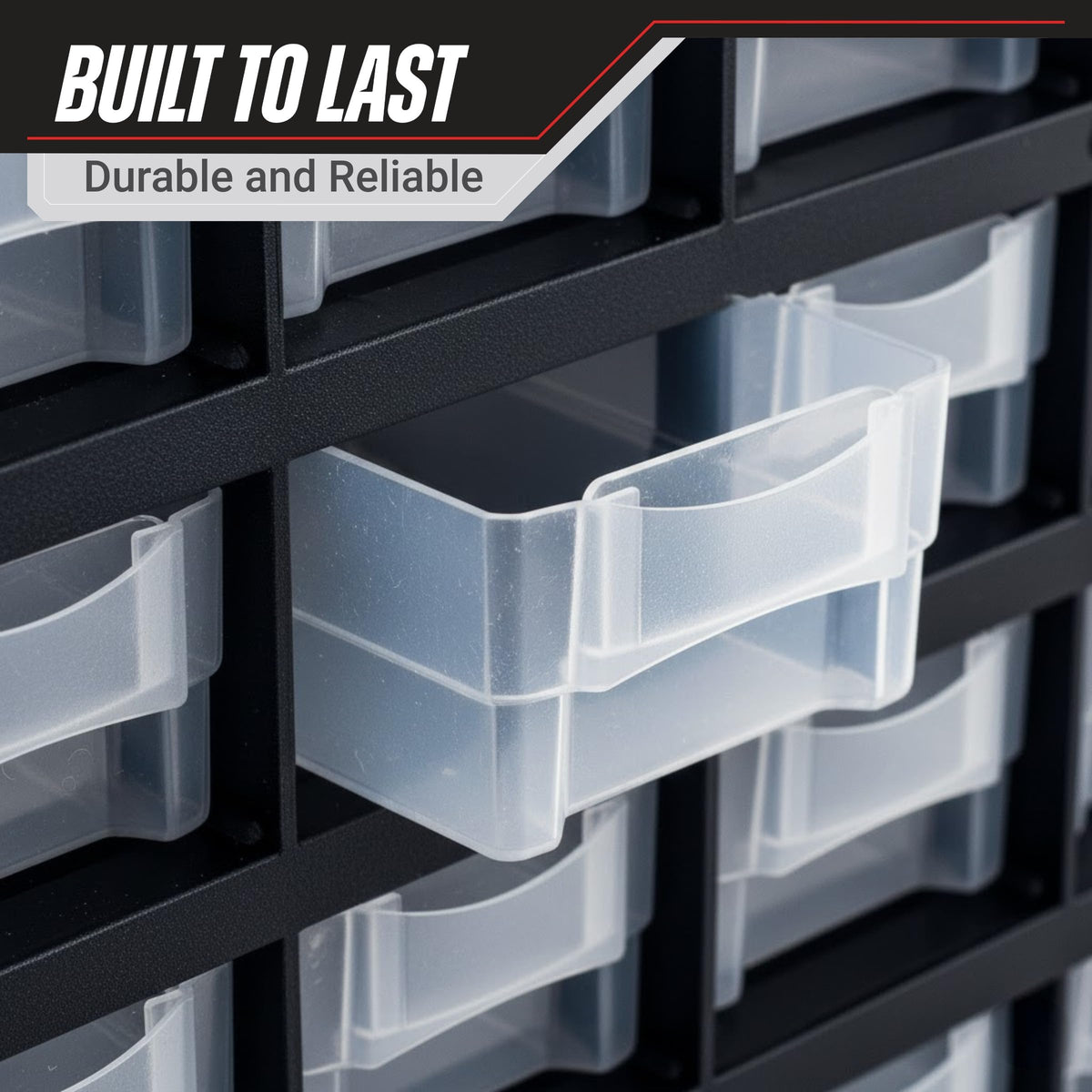 Stalwart 41-drawer organizer top view highlights transparent bins.