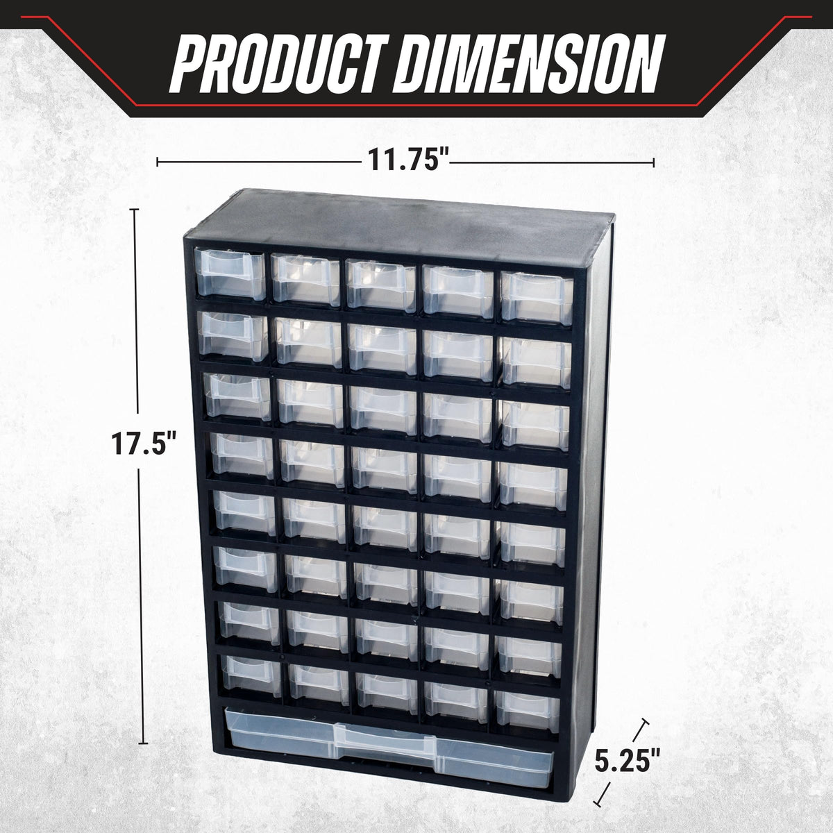 Stalwart 41-drawer organizer in a workspace for hardware and crafts.