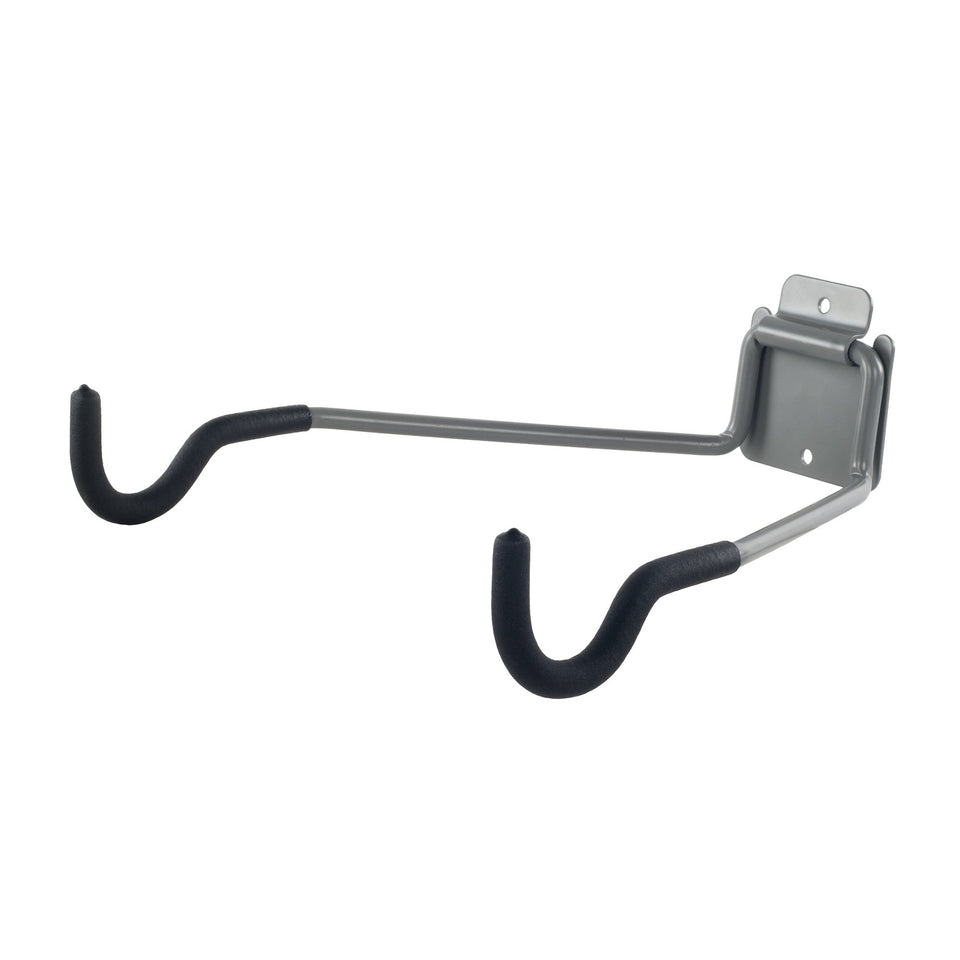 Stalwart bike wall mount holds up to 50 pounds with foam-padded hooks for safe storage.
