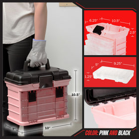 Stalwart compact storage case with four removable organizers for crafts.