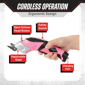 Stalwart pink cordless scissors powered by a rechargeable battery