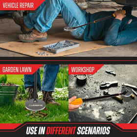 Stalwart ergonomic easy grip handle reduces strain during cleanup.