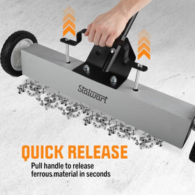 Stalwart magnetic sweeper quick-release bar enables fast release of metal.