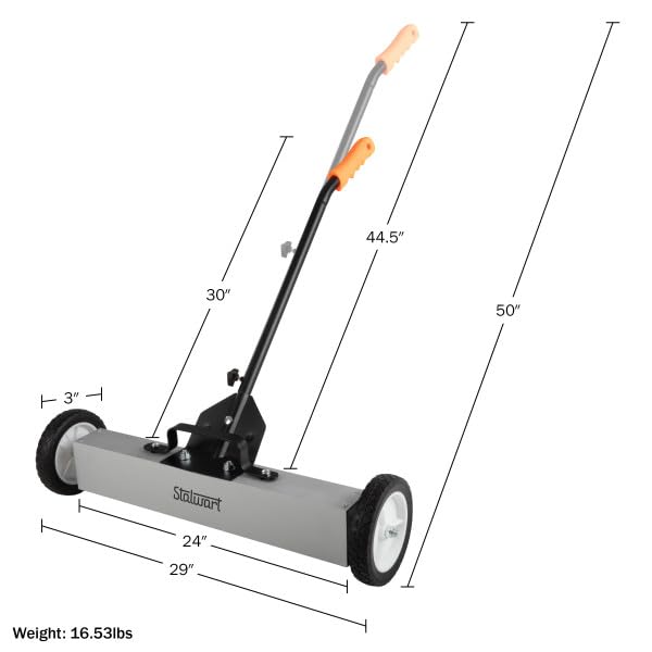 Stalwart magnetic sweeper ideal for garages and job sites.