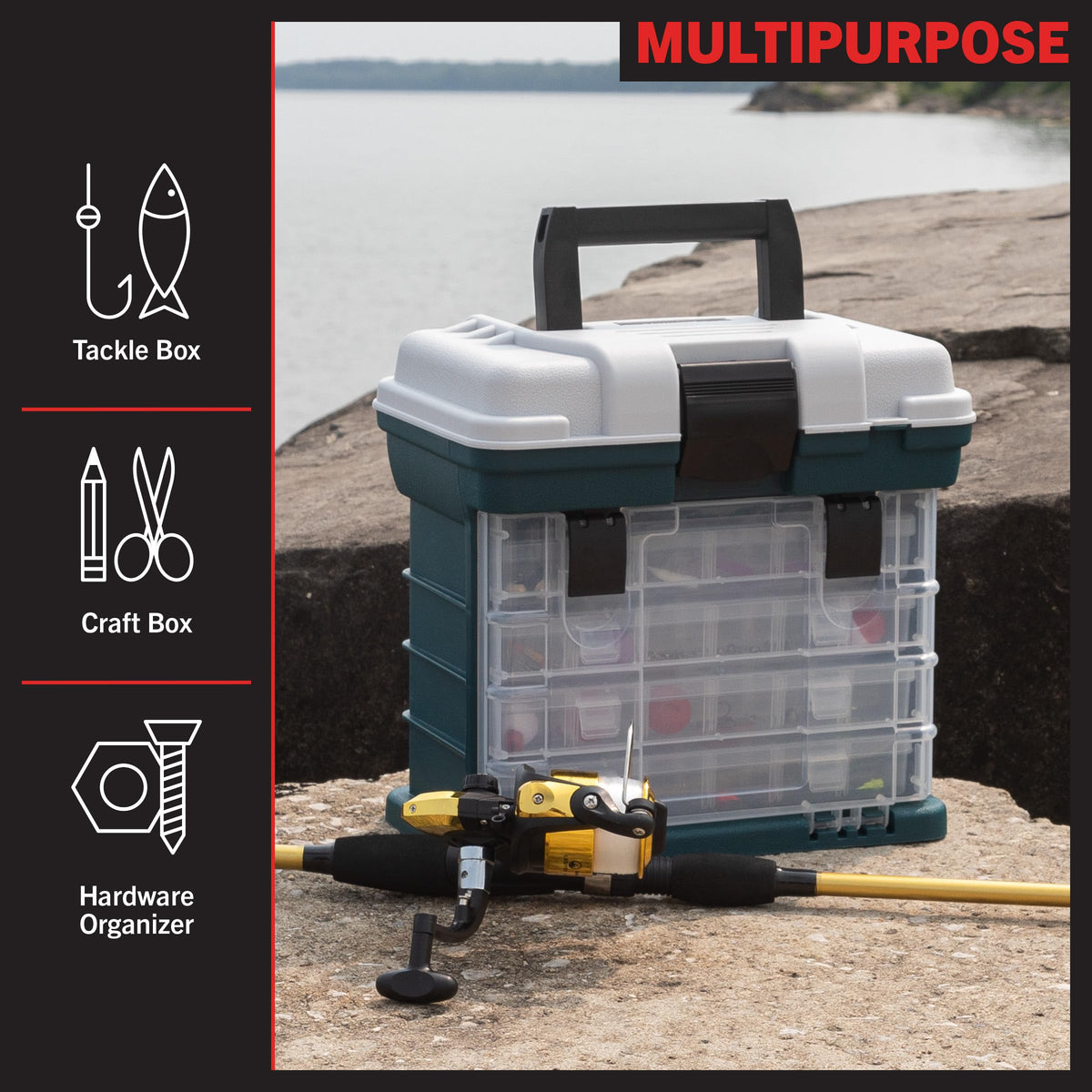 Stalwart box suitable for fishing tackle, beads, crafts, or hardware storage.