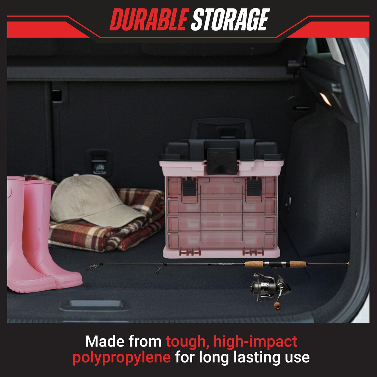 Stalwart multi-compartment dividers enable flexible storage configurations.