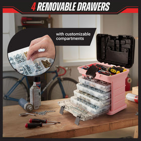 Stalwart plastic tool box with sturdy latches and portable handle.