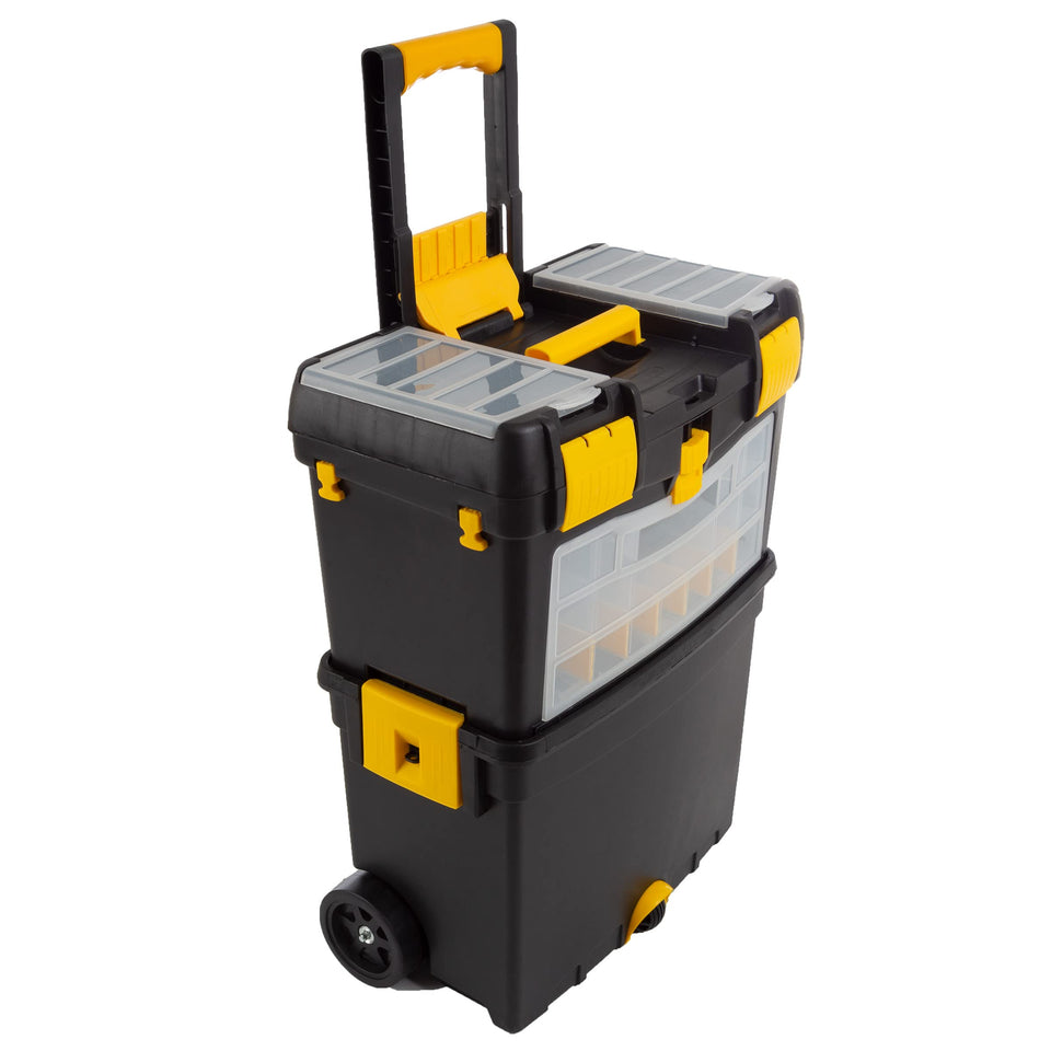 Stalwart rolling tool box with wheels, side view for easy on-site transport