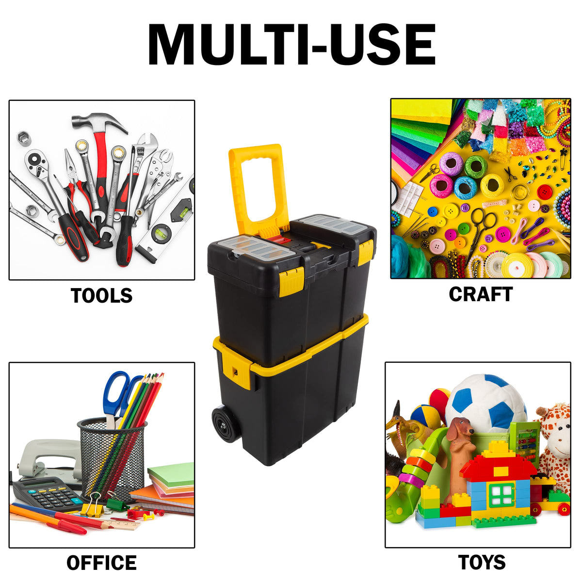 Stalwart rugged plastic construction protects tools on rough sites.