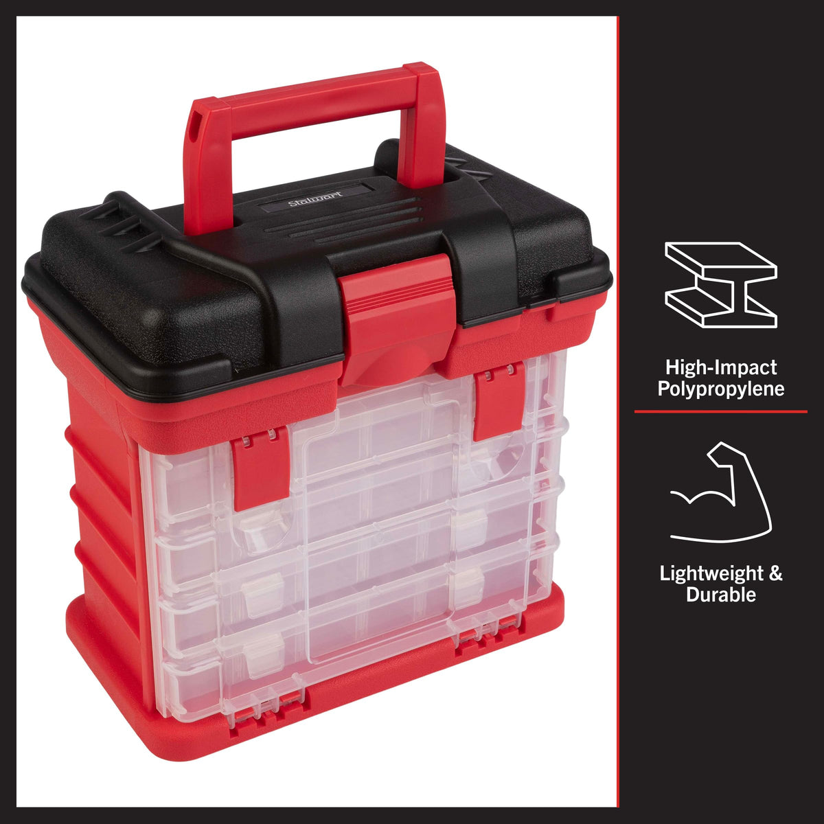 Stalwart portable tool box built from durable polypropylene material.