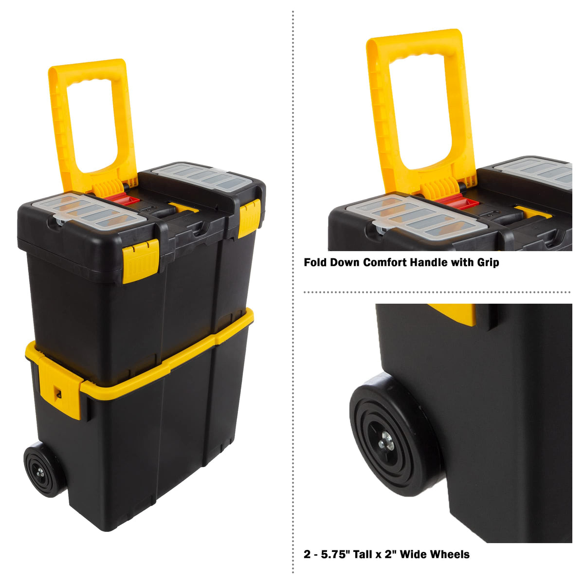 Stalwart tool box latches secure gear during travel.
