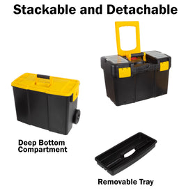 Stalwart tool cart fold-down handle aids comfortable maneuvering.