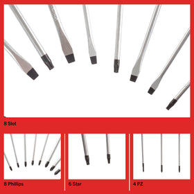 Stalwart variety head types screwdrivers for slotted, Phillips, star, and Pz bits