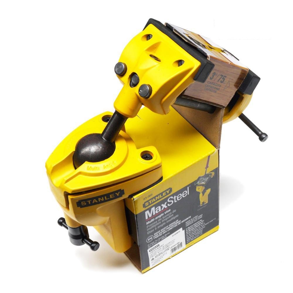 Stanley Maxsteel vise with swivel-ball design enabling multiple positions.