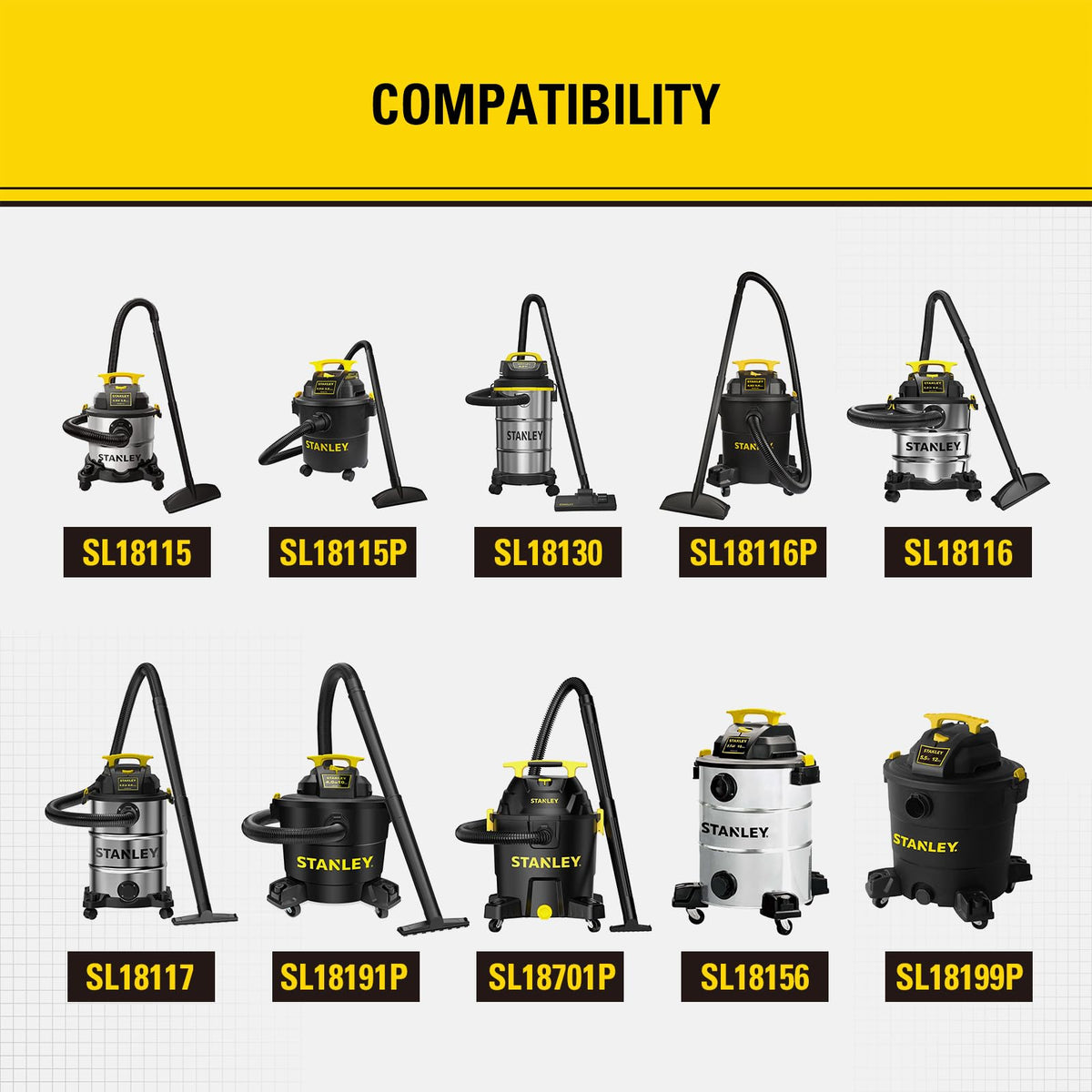 Stanley compatible 5-18 gallon wet/dry vac filter for universal fit.