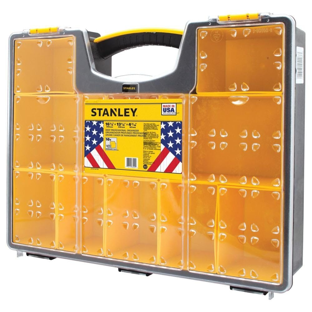 Stanley Deep Pro Organizer with lid open showing easy tool access.