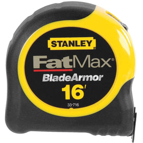 Stanley FatMax 16ft tape measure with cushioned grip case for comfort.
