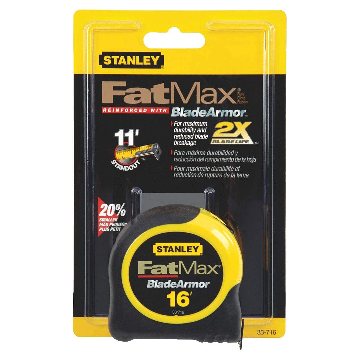 Stanley FatMax 16ft tape measure showing long standout for precise measurements.