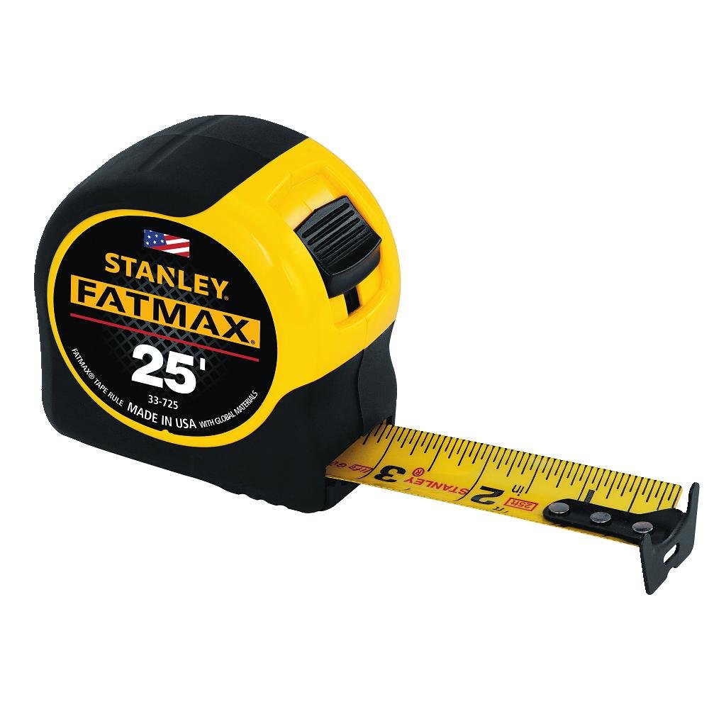 Stanley FatMax 25 ft tape measure in a high-impact ABS case for rugged use.