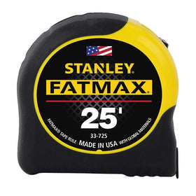 STANLEY FatMax 25 ft tape measure bladearmor close-up showing blade durability.