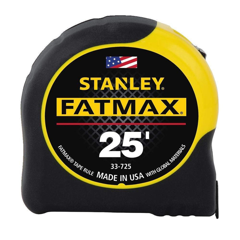 STANLEY FatMax 25 ft tape measure bladearmor close-up showing blade durability.