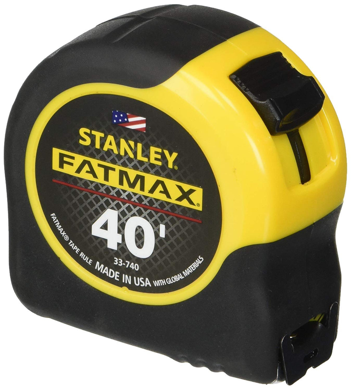 STANLEY FATMAX 40ft tape measure with retracted blade highlighting durability for long workdays