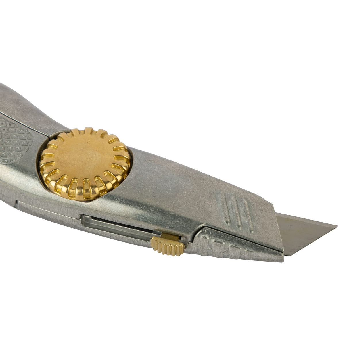 Stanley FatMax Snap Off Knife Pro close-up shows retractable blade safety feature.