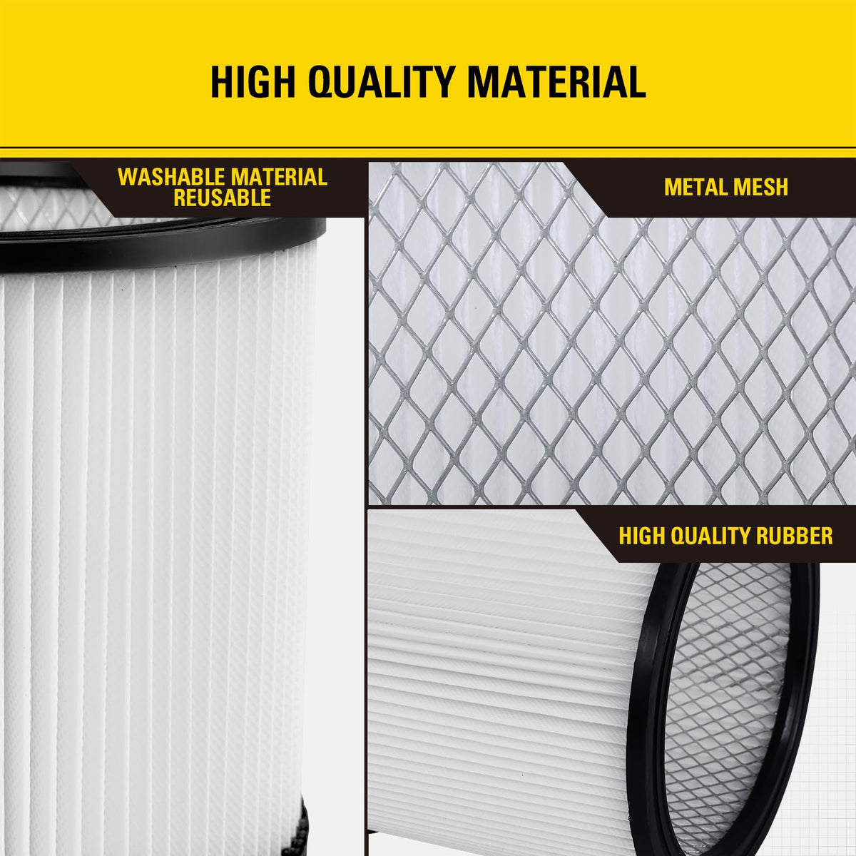 Pleated filtration design of Stanley filter for enhanced surface area and reduced clogging.