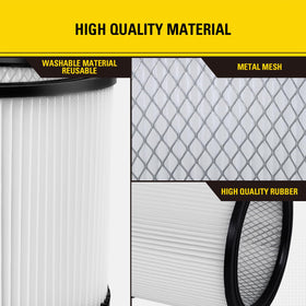 Pleated filtration design of Stanley filter for enhanced surface area and reduced clogging.