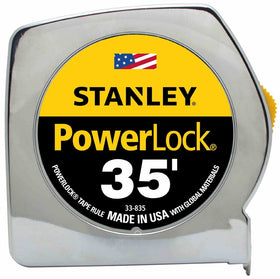 STANLEY PowerLock 35ft tape measure with chrome finish—durable daily use.